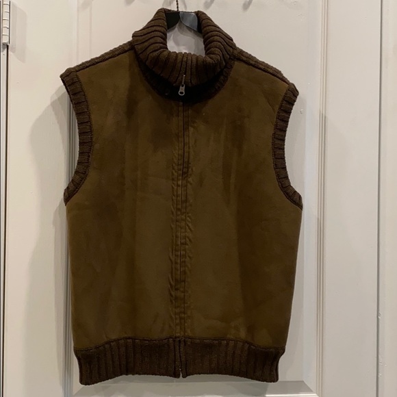 MENS MADE IN KOREA FAUX SUEDE RIB KNIT VEST SIZE MEDIUM🤎🦺🇰🇷🧶 - Picture 1 of 4